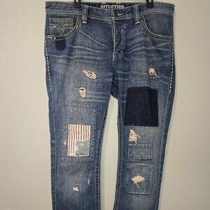 Affliction Jeans Mens 36x 33 Blue Ace Distressed Patchwork Denim American Flag